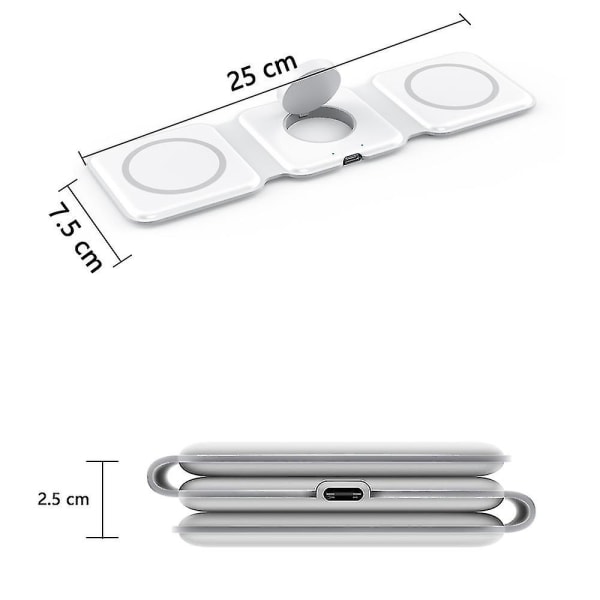 Trådlös laddningsplatta för iPhone hopfällbar, kompakt 3 i 1 White