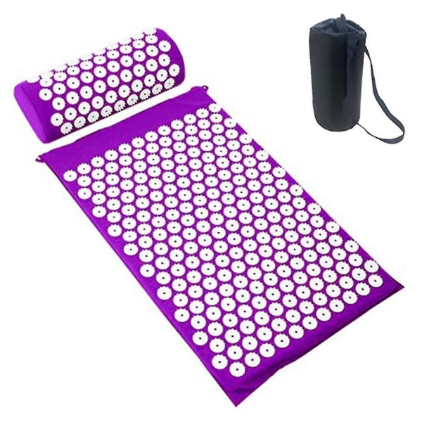 Yogaakupressurmatta och set med väska, massage Purple