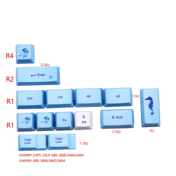 Whale Keycap dye Subbed PBT 122 Keys OEM Profile Keycaps