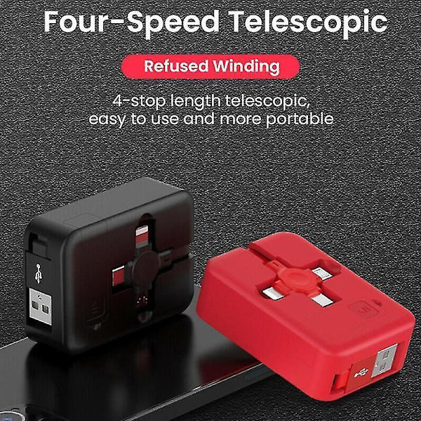 4 i 1 indragbar USB laddare datakabel med telefonstativ Red