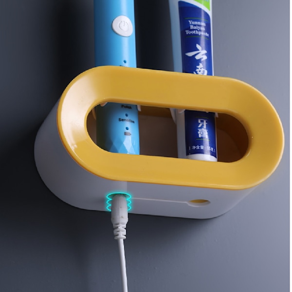 Elektrisk tandborsthållare i plast, gratis hålslag för väggfäste Yellow