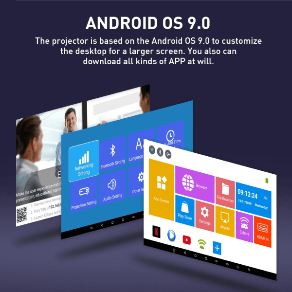 Mini Bärbar DLP Android 9.0 projektor 2GB RAM 32GB ROM