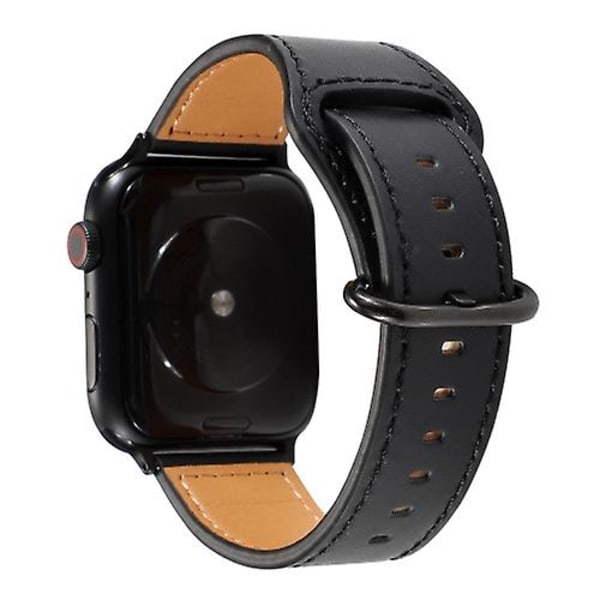 För Apple Watch enfärgad äkta läderarmband Black 42mm 44mm 45mm