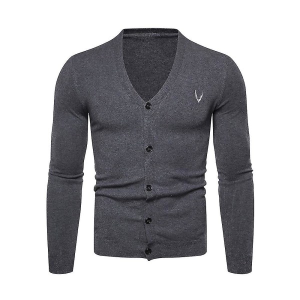 Cardigan Stickad Tröja Herr V-ringad Slim Fit Jumper Casual Dark Grey L