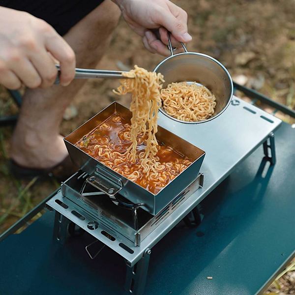 Rostfritt stål picknick stekpanna kokande gryta 2 i 1 set