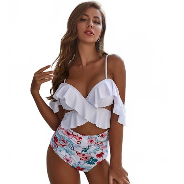 Sexig delad set, print mode hög midja White S