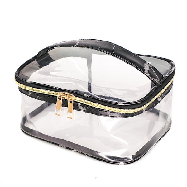 PU kosmetisk väska, PVC transparent marmormönster Vattentät Black