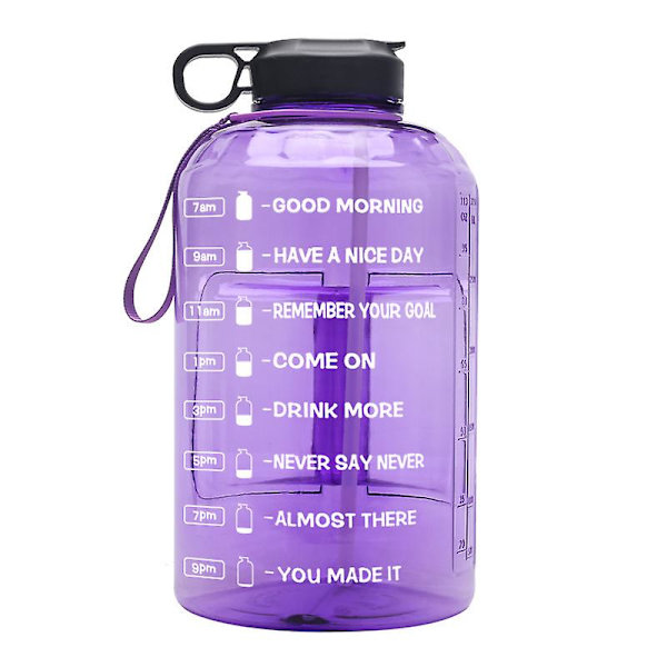 3,7 l stor vattenflaska hydrering med motiverande tid Purple