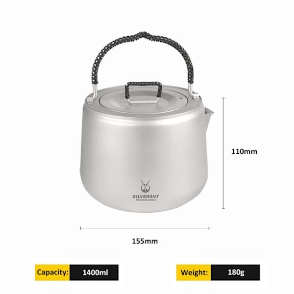 1,4 L bärbar titan vattenkokare med stor kapacitet te kaffekanna