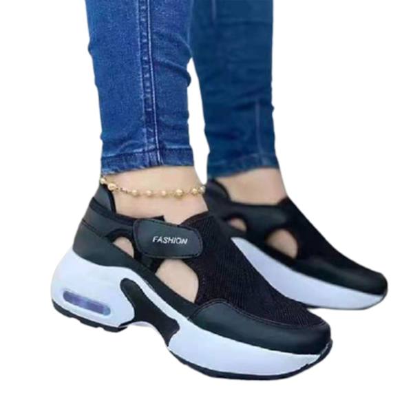 Ortopedisk luftkuddad sula flygande vävda sneakers för kvinnor Black 40