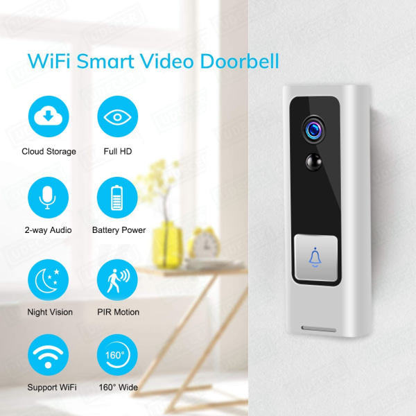1PC WiFi smart HD-färgvideodörrklocka, kan ringa, HD-pixel