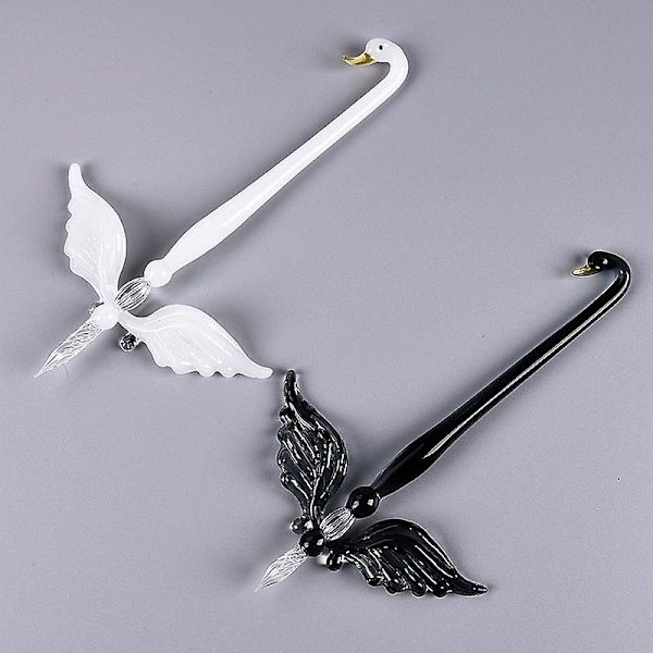 4 st Kristallglas Penna Set Med Pennhållare 2 Ink Dip Pen White 4 PCS