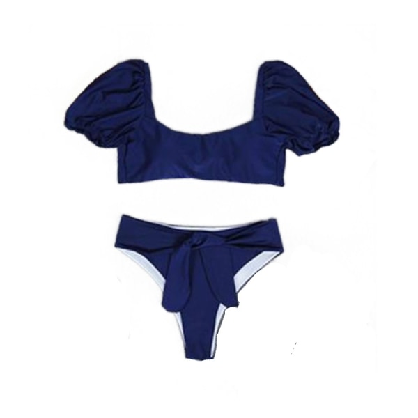 Europeisk och amerikansk skönhetsdelad baddräkt, sexig puff Navy blue S