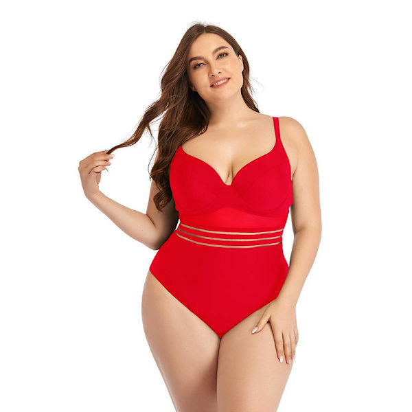 Europeiska och amerikanska Plus Size Baddräkt Dam, One Piece Red XXL