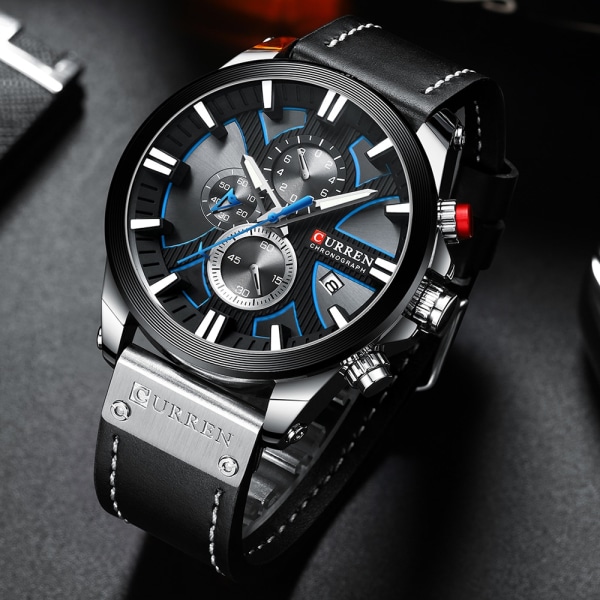 Watch Chronograph Sport Herrklockor Quartz Clock Läder