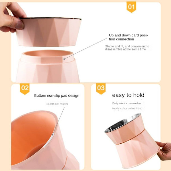 Pet Tall skål, plasthalsskydd för att förhindra tippning Pink