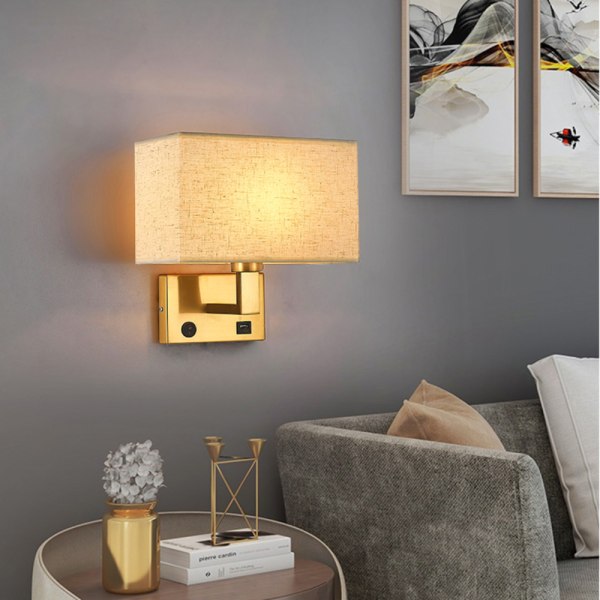 Vägglampa inomhus, modern minimalistisk stil, 1058 tyg Copper + brown