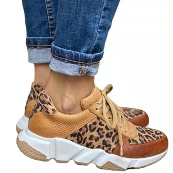 Kvinna Platform Sneakers Tie Up Printed Sportskor För 40