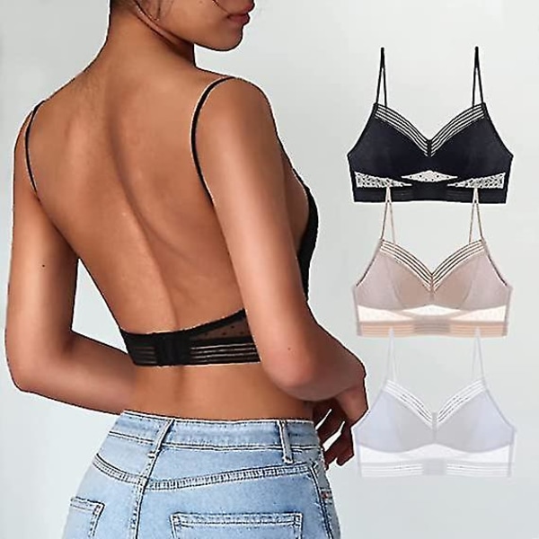 Low Back Wireless Lifting Lace BH, U-formad BH Push Up Beige 2XL