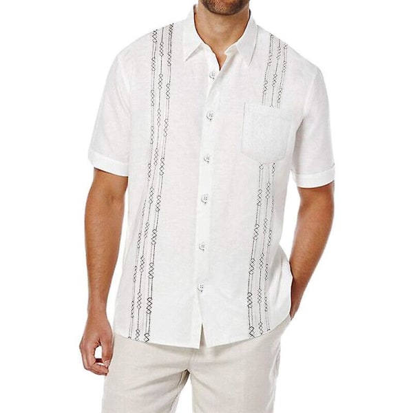 Uk mäns kubanska strandbröllop Casual kortärmad Guayabera White M