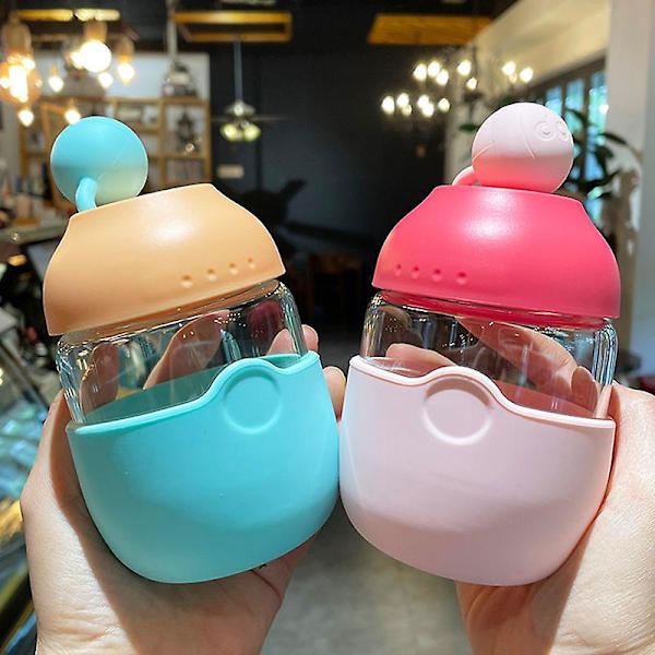 Söt bärbar flaska glasflaska 300ml, värmebeständig