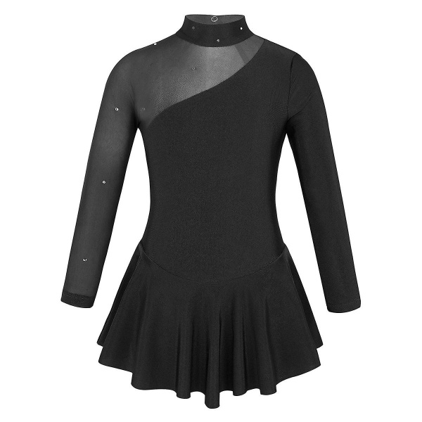 Barn Lycra Ballroom Mock Neck Tyll Rygg Konståkning Black 10