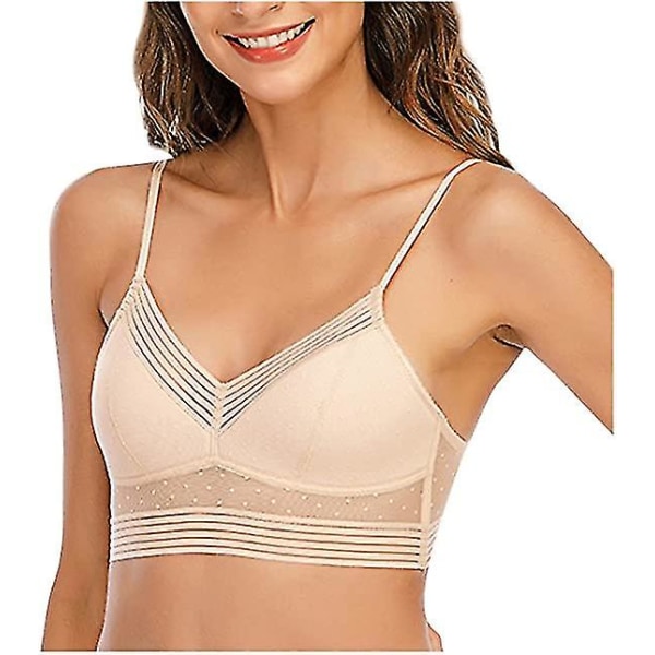 Low Back Wireless Lifting Lace BH, U-formad BH Push Up Beige 2XL