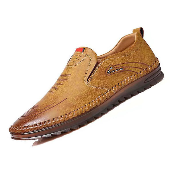 Mjuka Pu-läderskor för män Slip On Handgjorda Flat Business Khaki 44