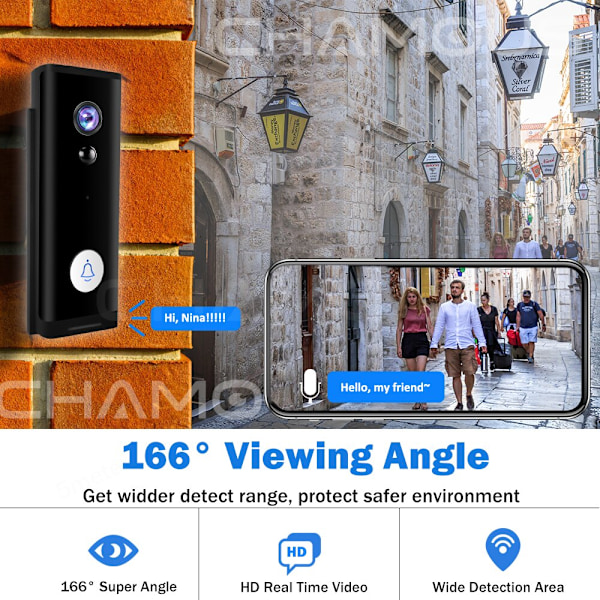1PC smart WiFi1080P nätverk trådlös dörrklocka, hög kvalitet