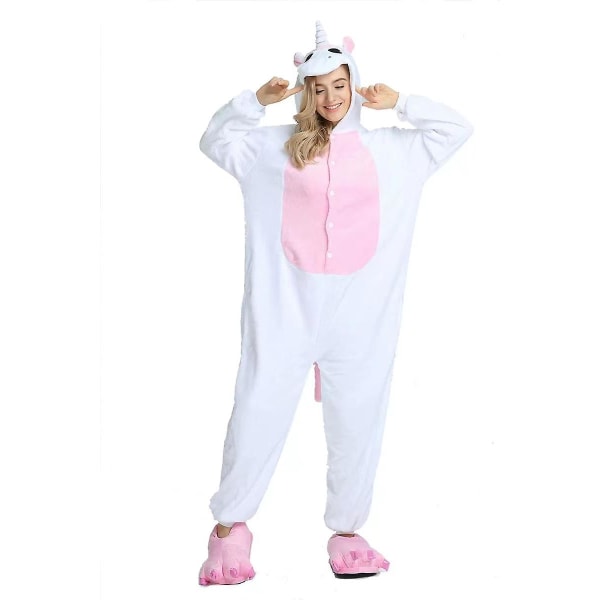 Pegasus Kostym Vuxna Barn Unicorn Pyjamas Onesie White and Pink L