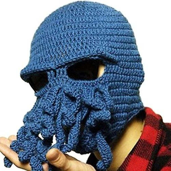 Tentakel Octopus Cthulhu Stickad mössa Cap Wind Ski Mask Blue