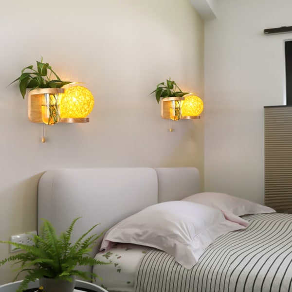 Vägglampa i massivt trä inomhus, kreativ enkel modern stil, Beige white