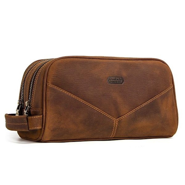 Läder kosmetikaväska för män Vintage sminkväska Travel