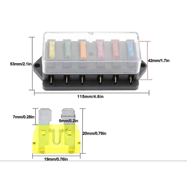 6-vägs säkringsbox för bil, 12v/24v/32v/48v Universal Standard Blade