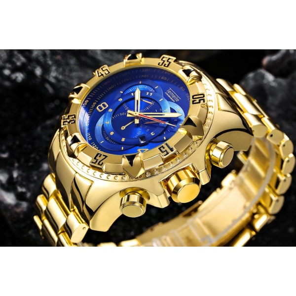 Gold Big Dial Herr Quartz Watches Vattentät Armbandsur Hane