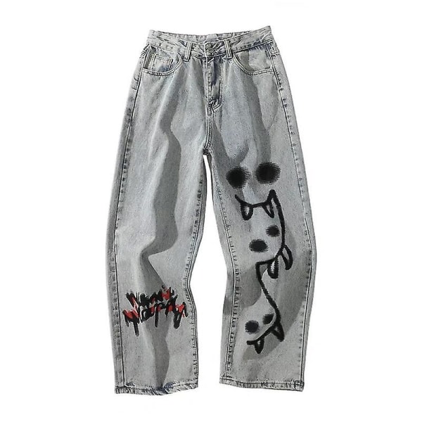 Män Emo Harajuku Streetwear Alt Dam Jeans Hip Hop Wide Leg
