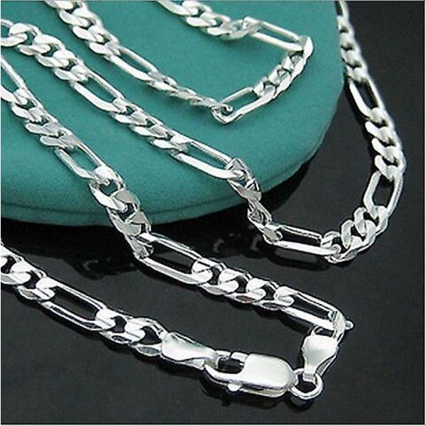 New Fashion Bredd 4mm 925 Sterling Silver Kedja Män Figaro Silver 28