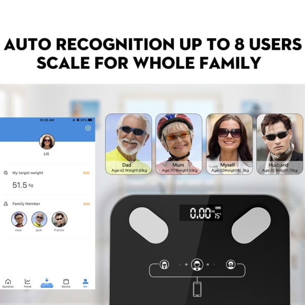 Kroppsvåg Vikt Hälsa Badrumsgolvvåg Smart trådlös