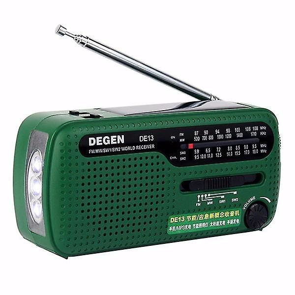 DE13 Bärbar FM MW SW Manuell vevdynamo World Receiver