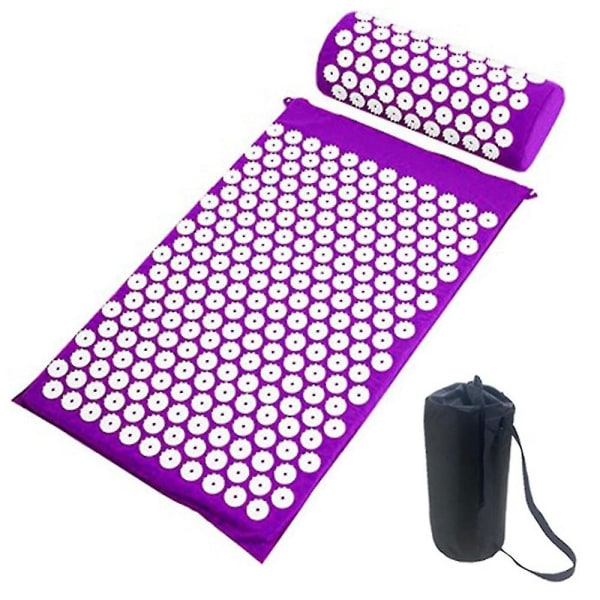 Yogaakupressurmatta och set med väska, massage Purple