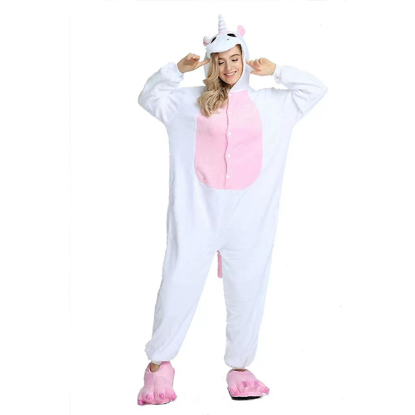 Pegasus Kostym Vuxna Barn Unicorn Pyjamas Onesie White and Pink S