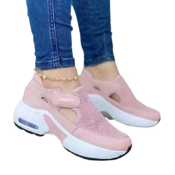 Ortopedisk luftkuddad sula flygande vävda sneakers för kvinnor Pink 39