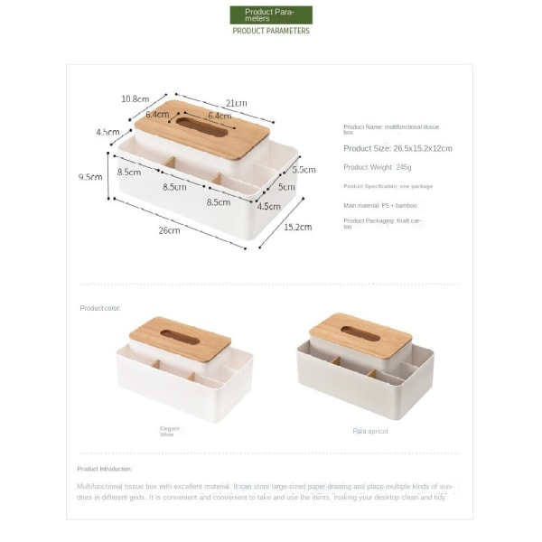 PS+ Bamboo Tissue Box, Multifunktion Lämplig för sovrum Grey