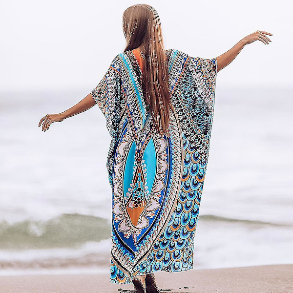 Printed Summer Bikini Cover Up Half Sleeve Beachwear Kaftan