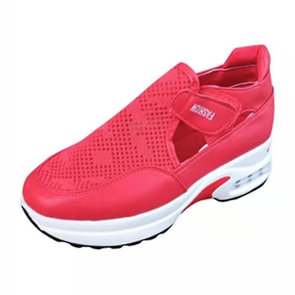 Ortopedisk luftkuddad sula flygande vävda sneakers för kvinnor Red 35