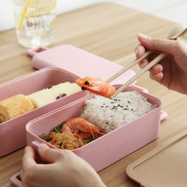 800ml hälsosamt material Lunchbox 2-lagers vetehalm Bento