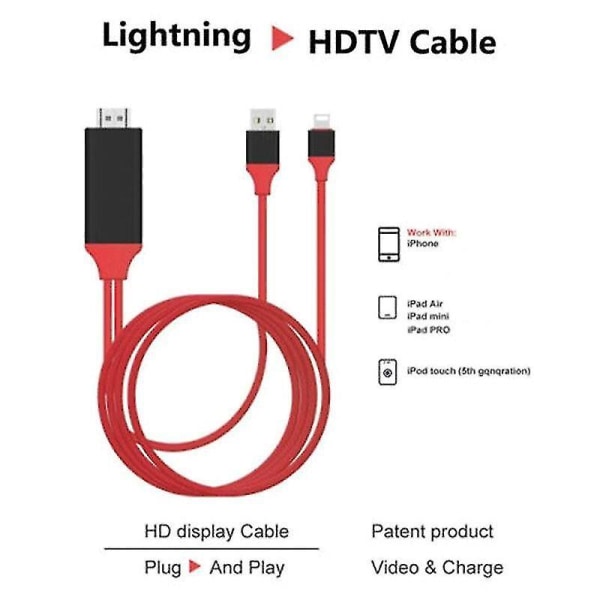 (Röd) Lightning Till HDMI 1080P HD TV Kabel Adapter För