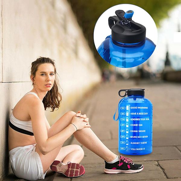 3,7 l stor vattenflaska hydrering med motiverande tid Light blue