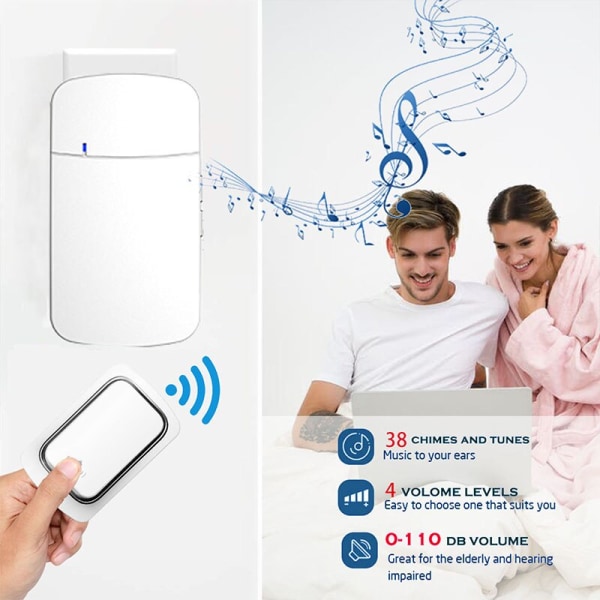 2PCS hem trådlös automatisk fjärrdörrklocka, ingen power