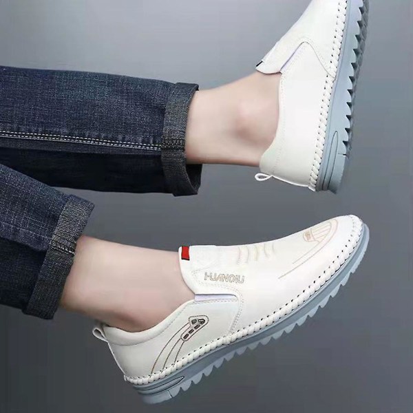 Mjuka Pu-läderskor för män Slip On Handgjorda Flat Business Khaki 44